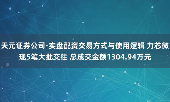 天元证券公司-实盘配资交易方式与使用逻辑 力芯微现5笔大批交往 总成交金额1304.94万元